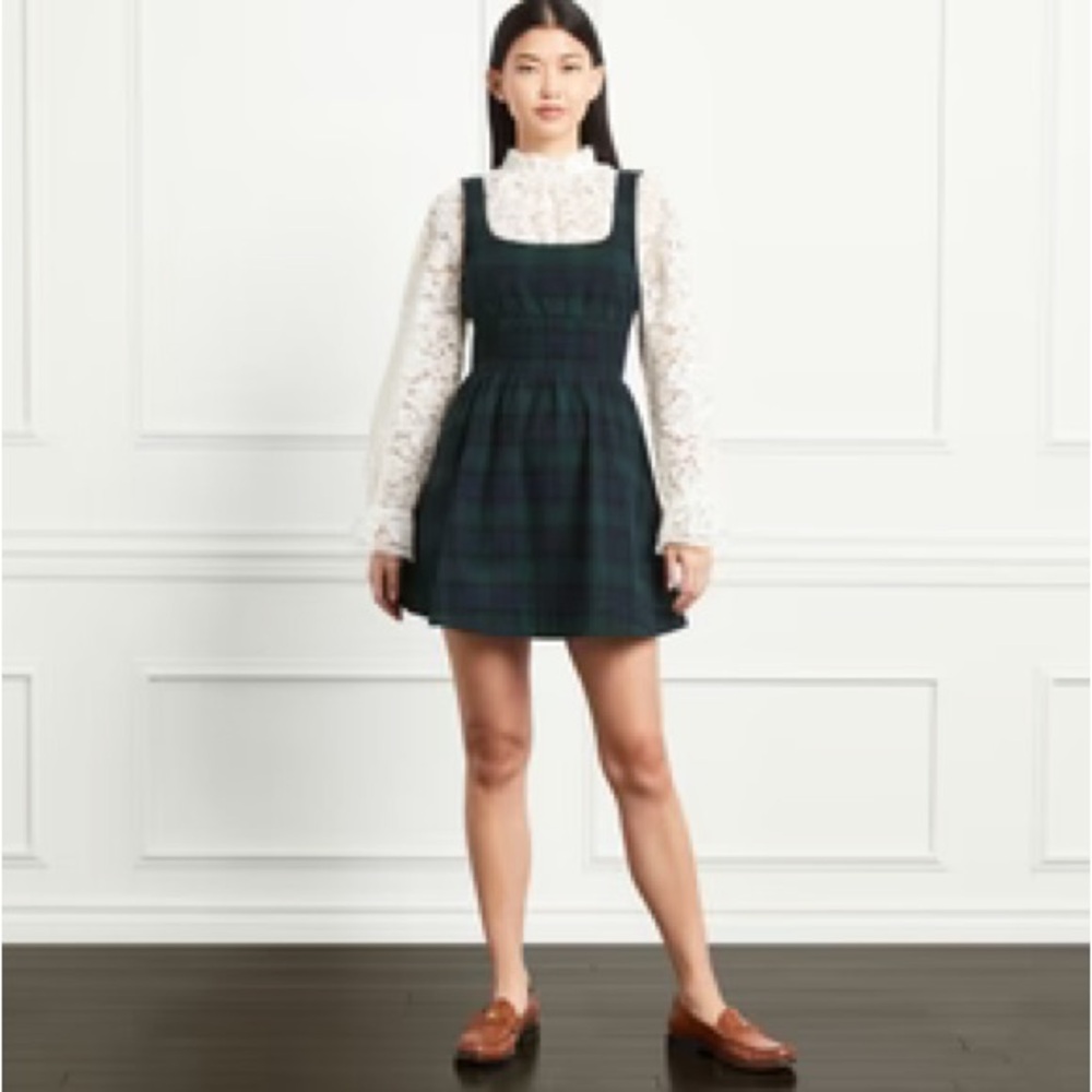Hill House Cher Mini Dress Black Watch Tartan Cotton Flannel Size S - Picture 2 of 11